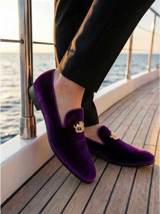 Cenprmon Men\'s Purple Elegant Velvet Loafers Metal Buckle Penny Slip On Shoes main image 6